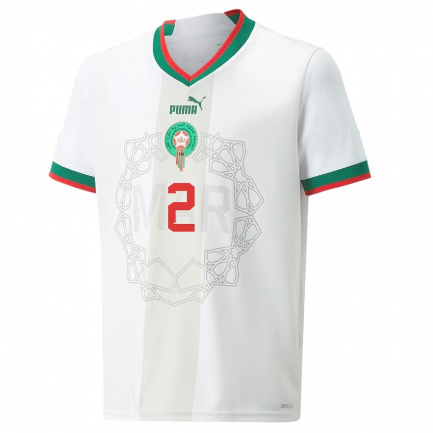 Niño Camiseta Marruecos Achraf Hakimi #2 Blanco 2ª Equipación 22-24 La Camisa Argentina