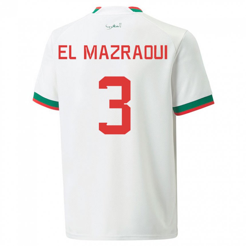 Niño Camiseta Marruecos Noussair El Mazraoui #3 Blanco 2ª Equipación 22-24 La Camisa Argentina