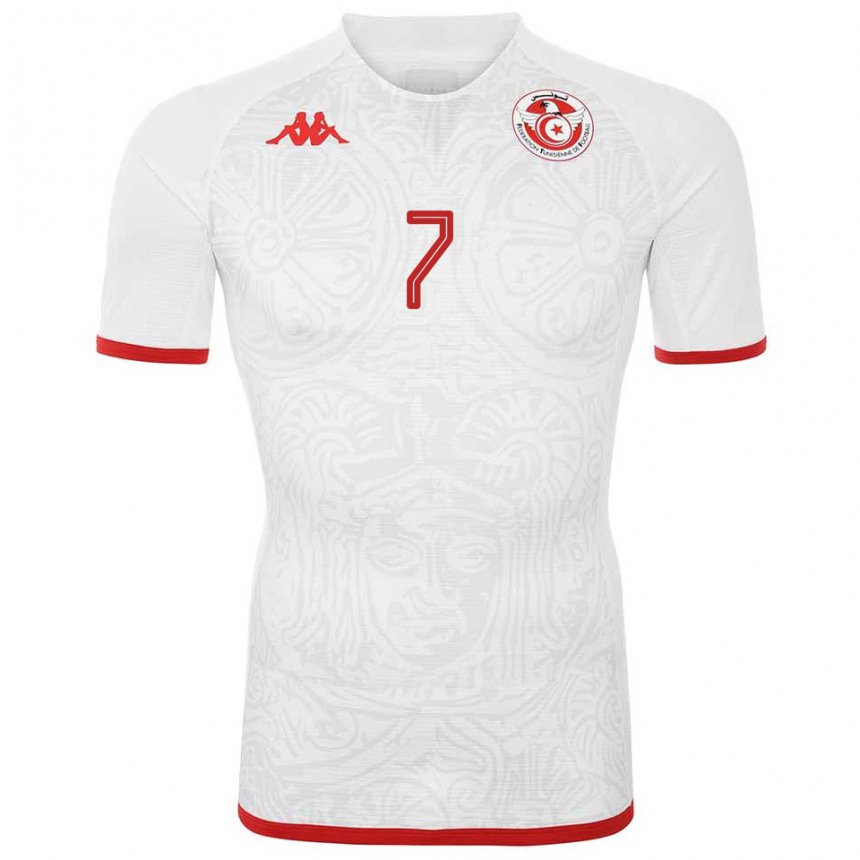 Niño Camiseta Túnez Youssef M Sakni #7 Blanco 2ª Equipación 22-24 La Camisa Argentina