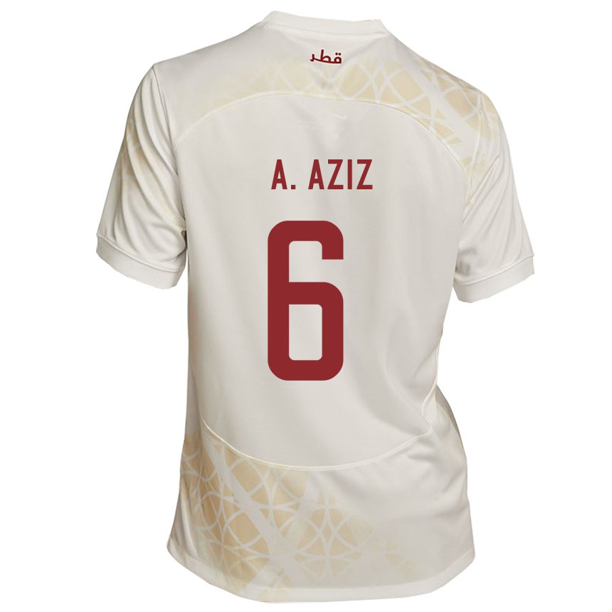 Niño Camiseta Catar Abdulaziz Hatem #6 Beis Dorado 2ª Equipación 22-24 La Camisa Argentina