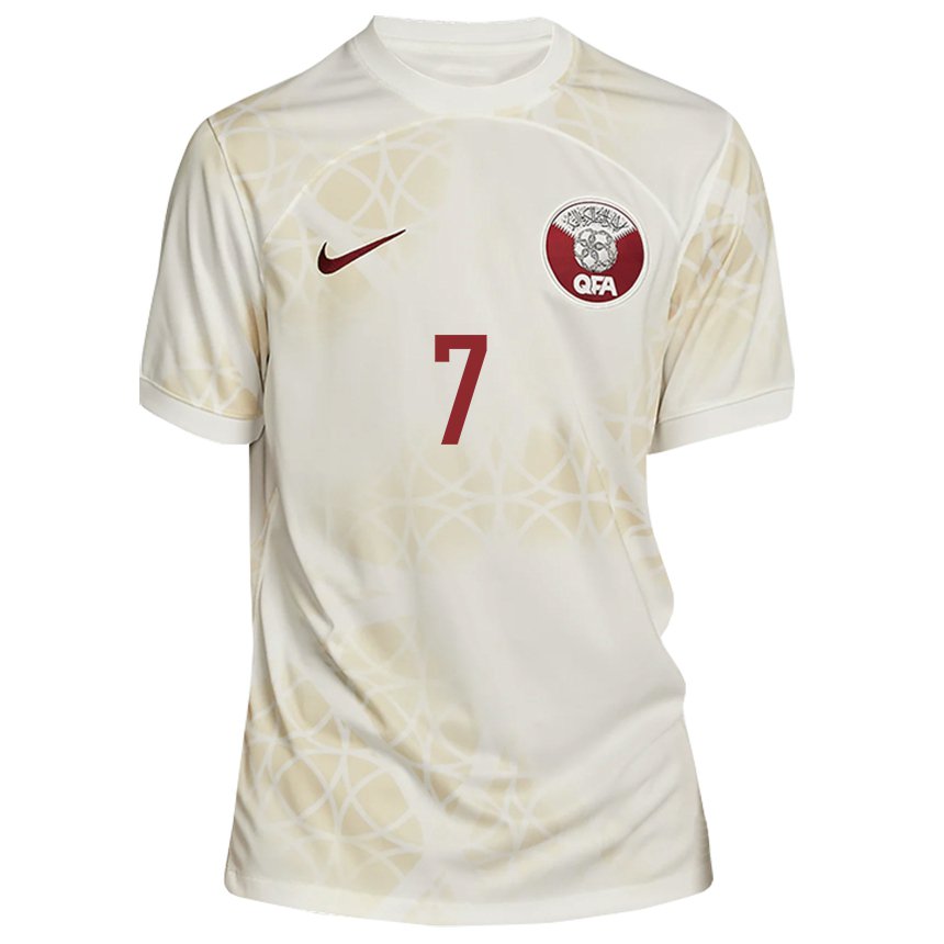 Niño Camiseta Catar Ahmed Alaaeldin #7 Beis Dorado 2ª Equipación 22-24 La Camisa Argentina