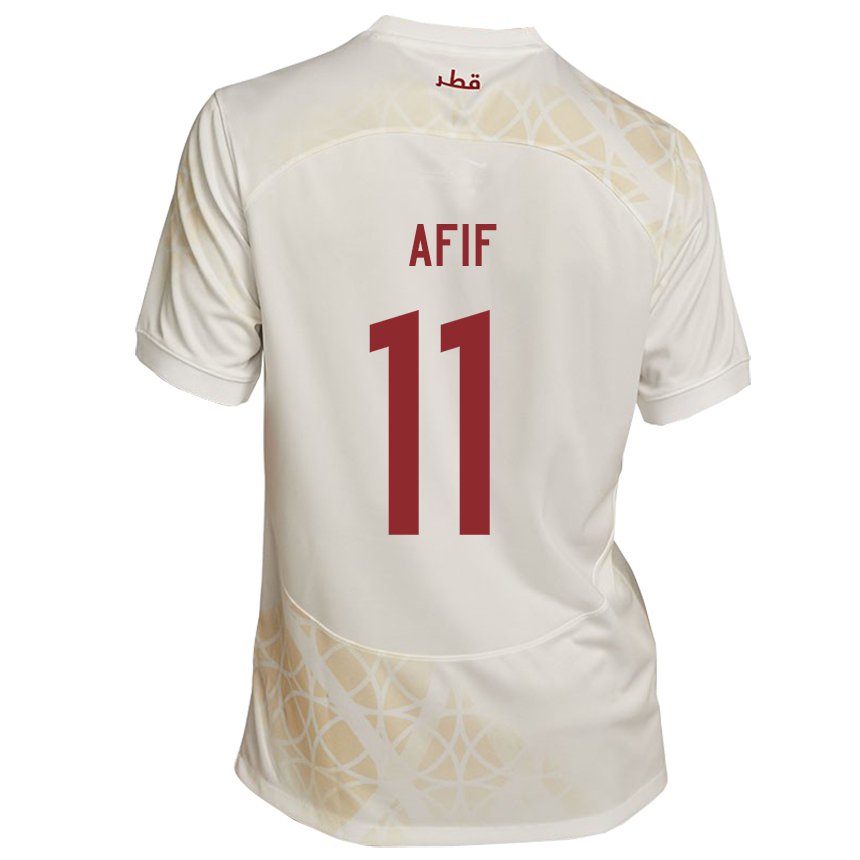 Niño Camiseta Catar Akram Afif #11 Beis Dorado 2ª Equipación 22-24 La Camisa Argentina