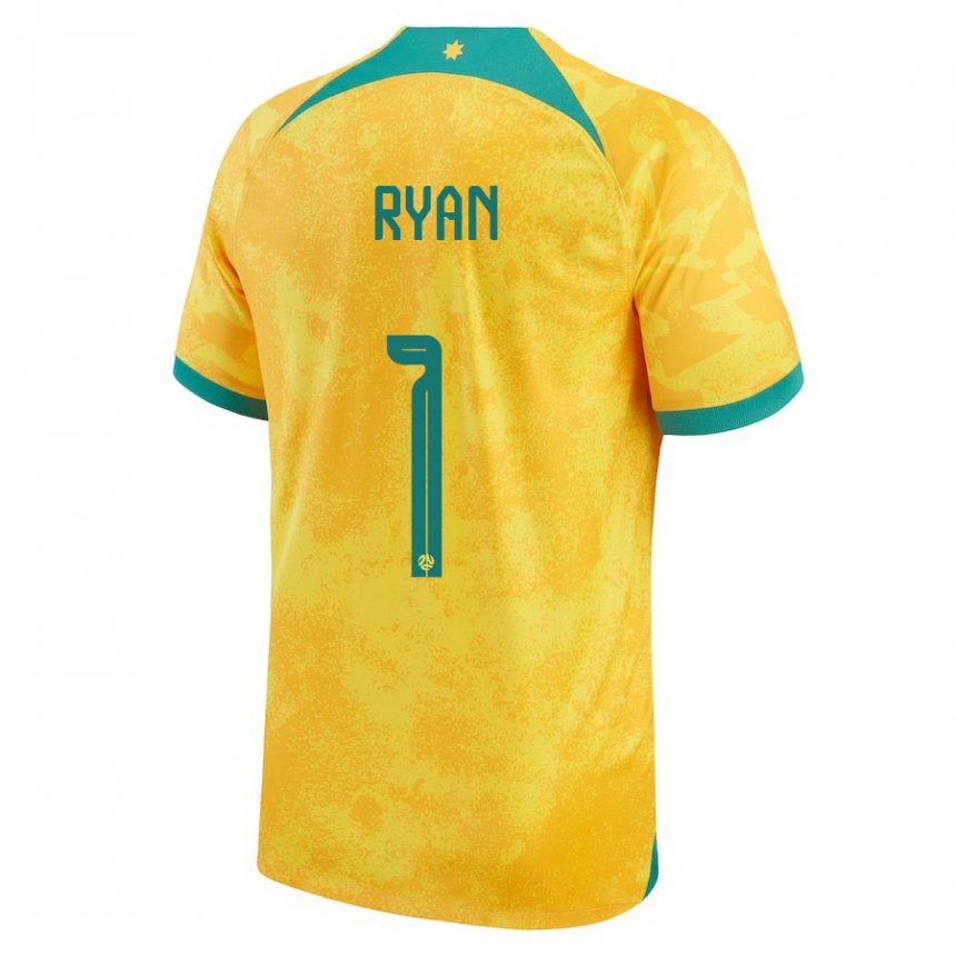 Hombre Camiseta Australia Mathew Ryan #1 Dorado 1ª Equipación 22-24 La Camisa Argentina