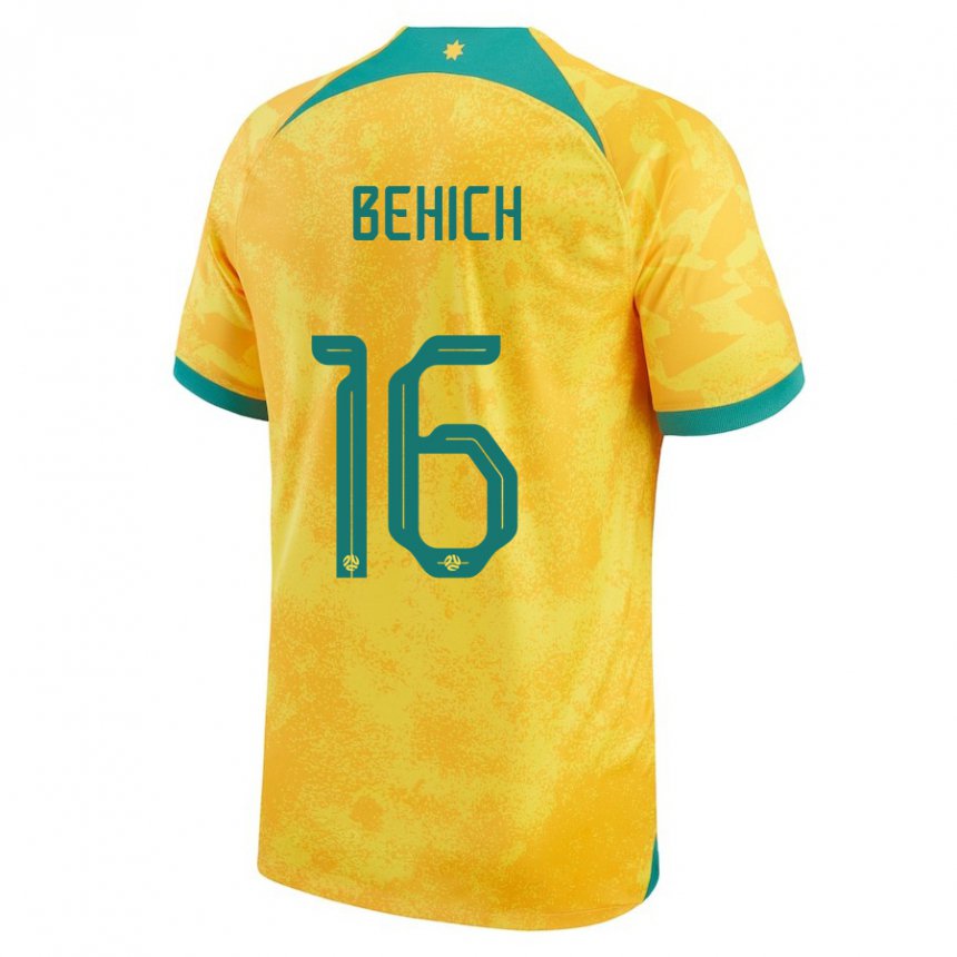 Hombre Camiseta Australia Aziz Behich #16 Dorado 1ª Equipación 22-24 La Camisa Argentina