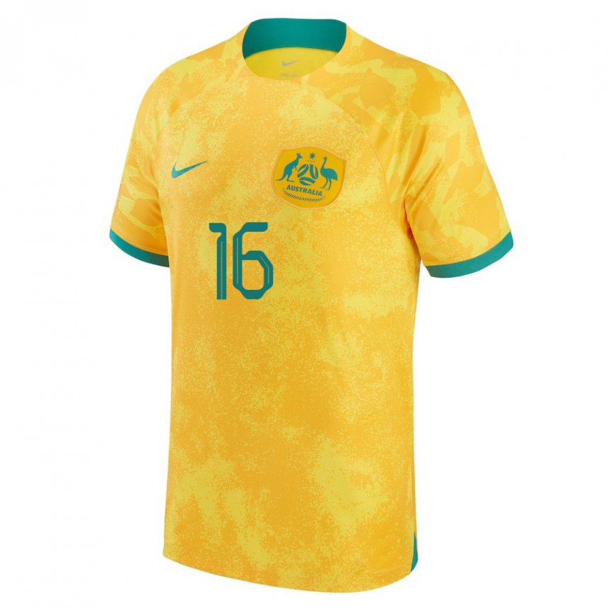 Hombre Camiseta Australia Aziz Behich #16 Dorado 1ª Equipación 22-24 La Camisa Argentina