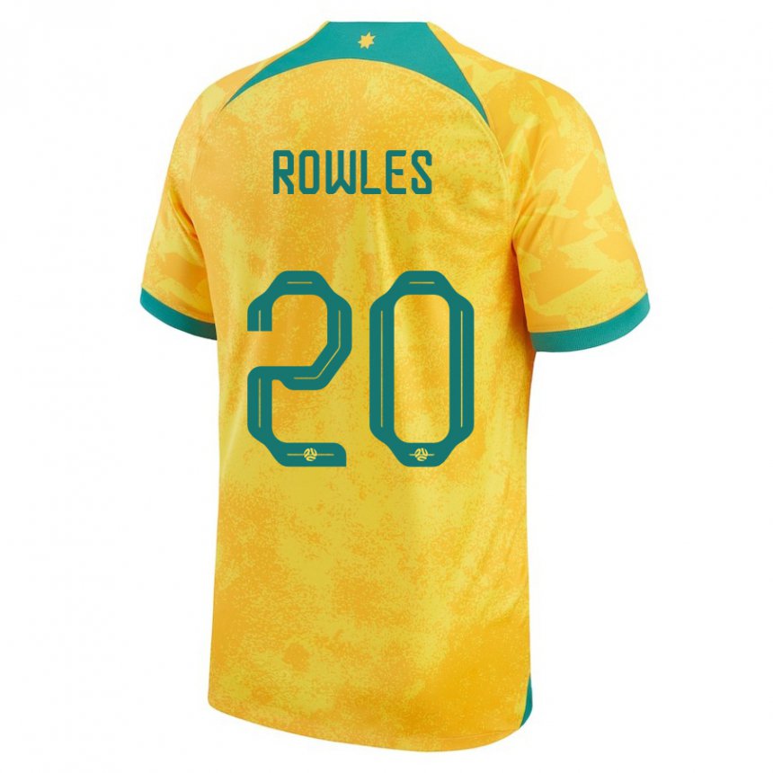 Hombre Camiseta Australia Kye Rowles #20 Dorado 1ª Equipación 22-24 La Camisa Argentina