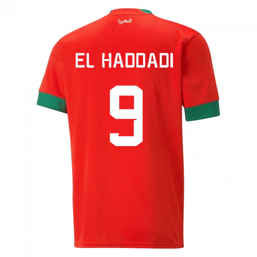 Hombre Camiseta Marruecos Munir El Haddadi #9 Rojo 1ª Equipación 22-24 La Camisa Argentina