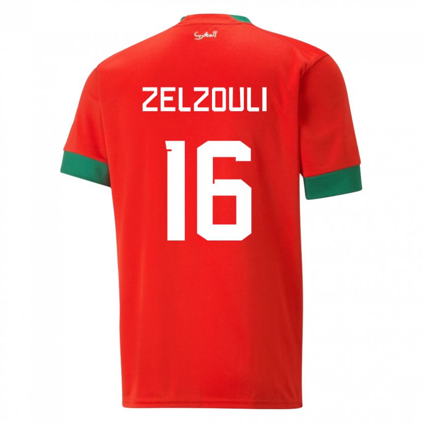Hombre Camiseta Marruecos Abdessamad Zelzouli #16 Rojo 1ª Equipación 22-24 La Camisa Argentina