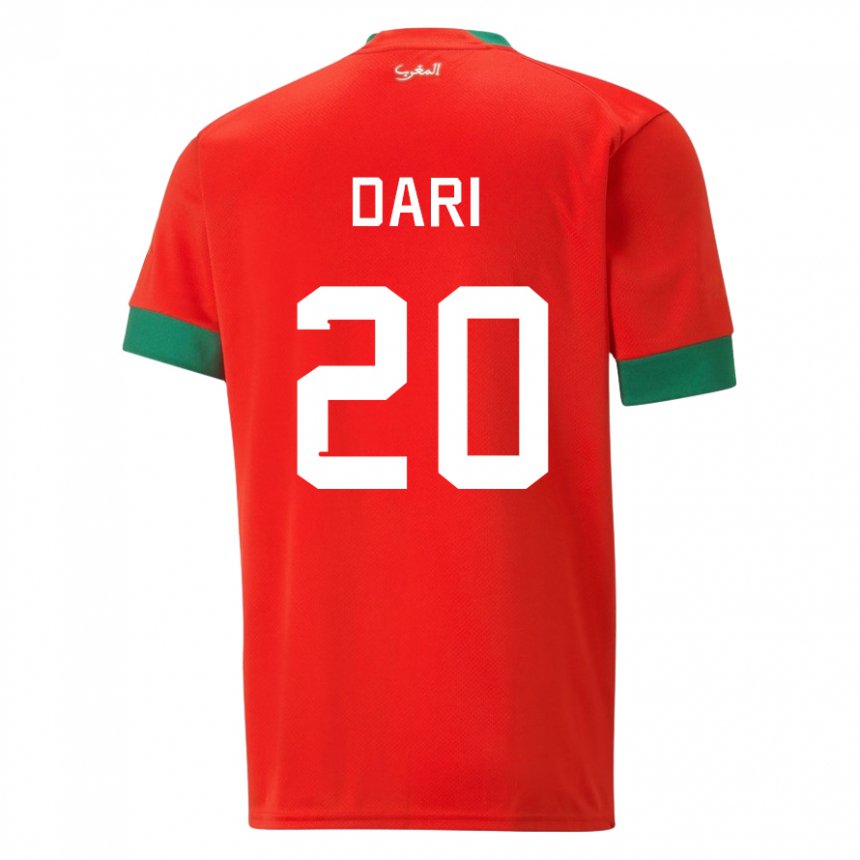 Hombre Camiseta Marruecos Achraf Dari #20 Rojo 1ª Equipación 22-24 La Camisa Argentina