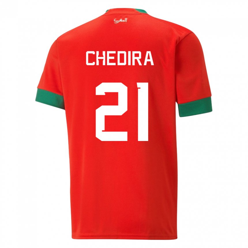 Hombre Camiseta Marruecos Walid Chedira #21 Rojo 1ª Equipación 22-24 La Camisa Argentina