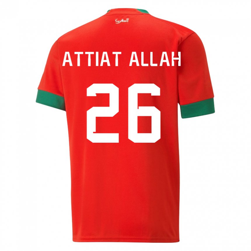 Hombre Camiseta Marruecos Yahia Attiat-allah #26 Rojo 1ª Equipación 22-24 La Camisa Argentina