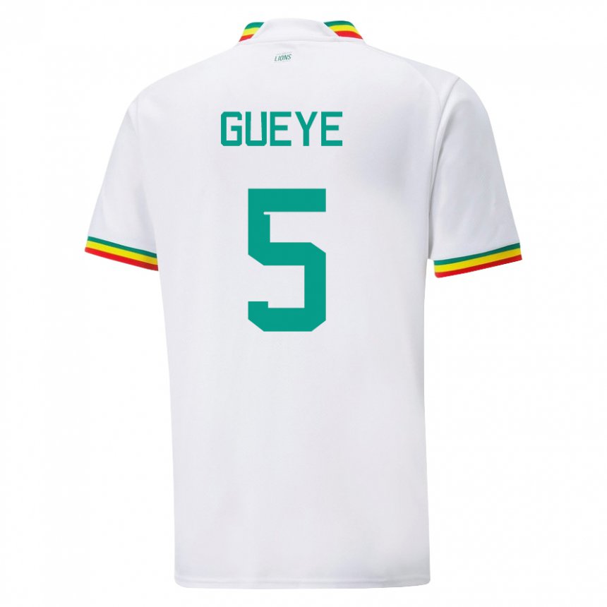 Hombre Camiseta Senegal Idrissa Gueye #5 Blanco 1ª Equipación 22-24 La Camisa Argentina