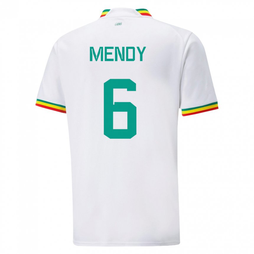 Hombre Camiseta Senegal Nampalys Mendy #6 Blanco 1ª Equipación 22-24 La Camisa Argentina