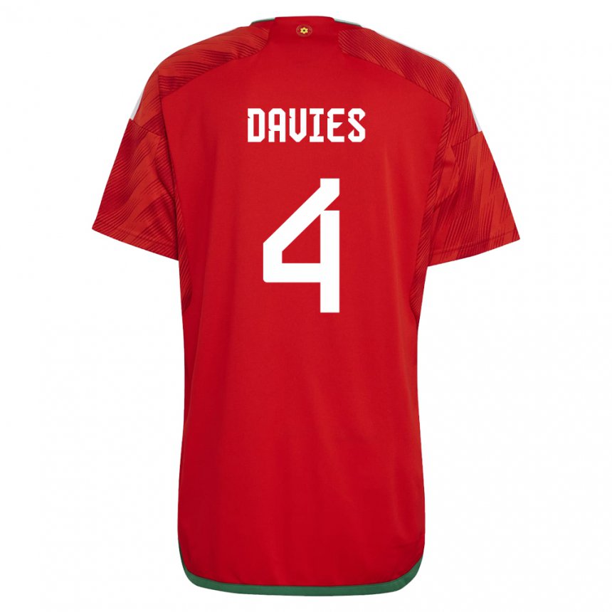 Hombre Camiseta Gales Ben Davies #4 Rojo 1ª Equipación 22-24 La Camisa Argentina