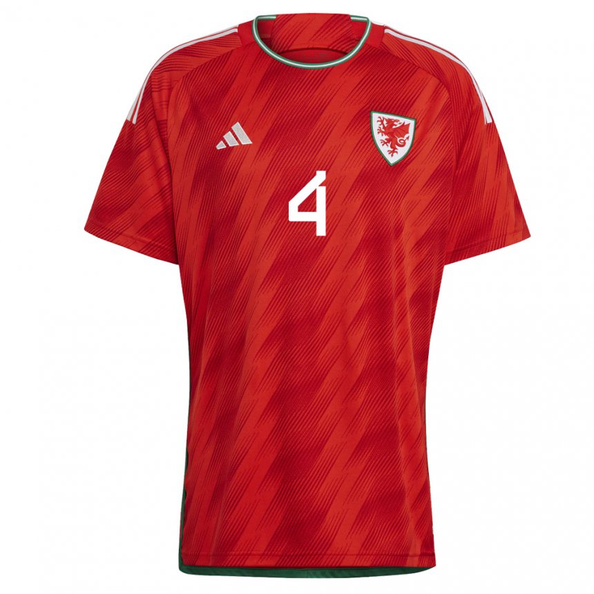 Hombre Camiseta Gales Ben Davies #4 Rojo 1ª Equipación 22-24 La Camisa Argentina