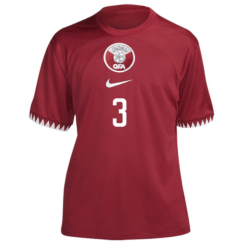 Hombre Camiseta Catar Abdelkarim Hassan #3 Granate 1ª Equipación 22-24 La Camisa Argentina