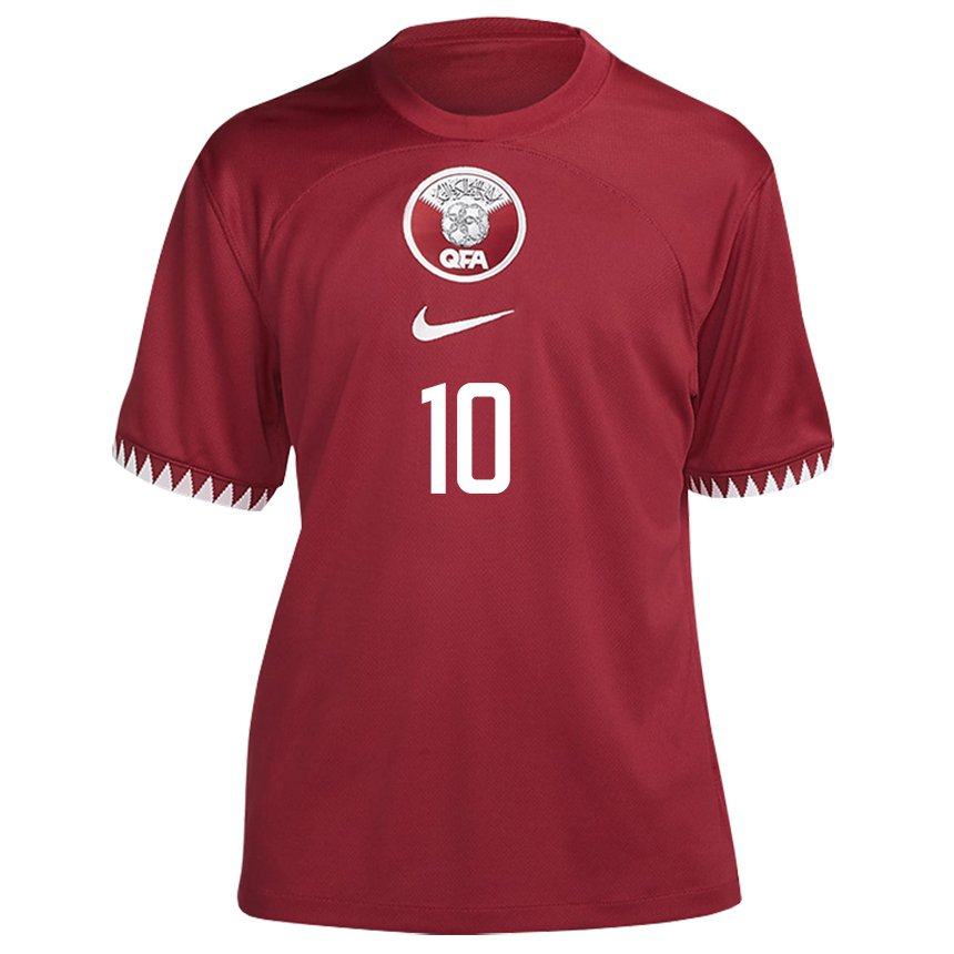 Hombre Camiseta Catar Hasan Al Haydos #10 Granate 1ª Equipación 22-24 La Camisa Argentina