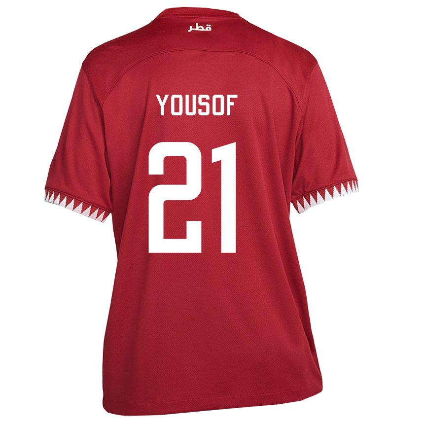 Hombre Camiseta Catar Yousof Hassan #21 Granate 1ª Equipación 22-24 La Camisa Argentina