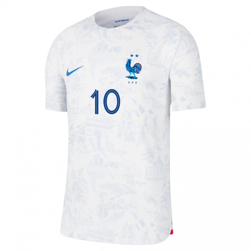 Hombre Camiseta Francia Kylian Mbappe #10 Blanco Azul 2ª Equipación Argentina
