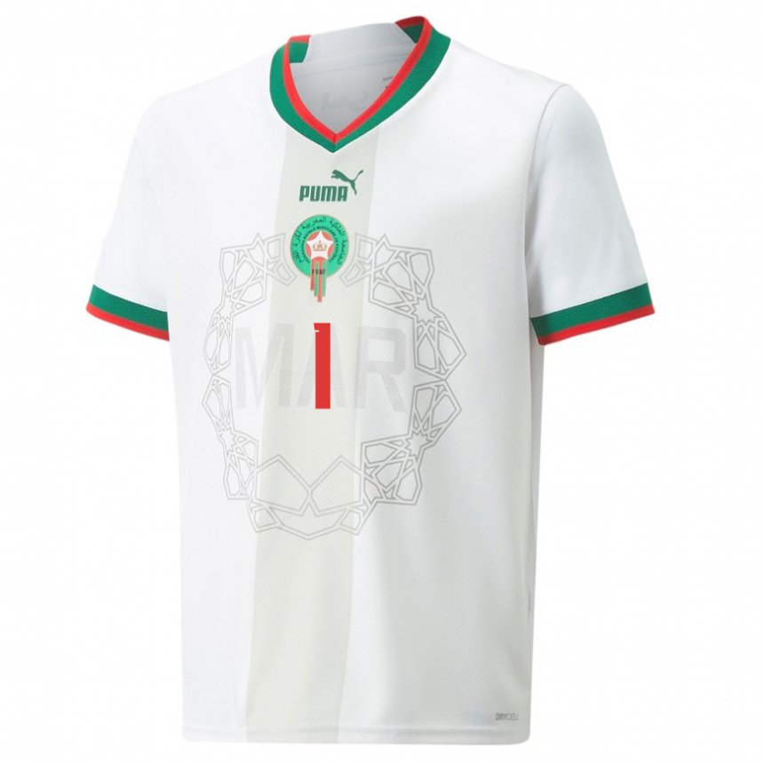 Hombre Camiseta Marruecos Yassine Bounnou #1 Blanco 2ª Equipación 22-24 La Camisa Argentina