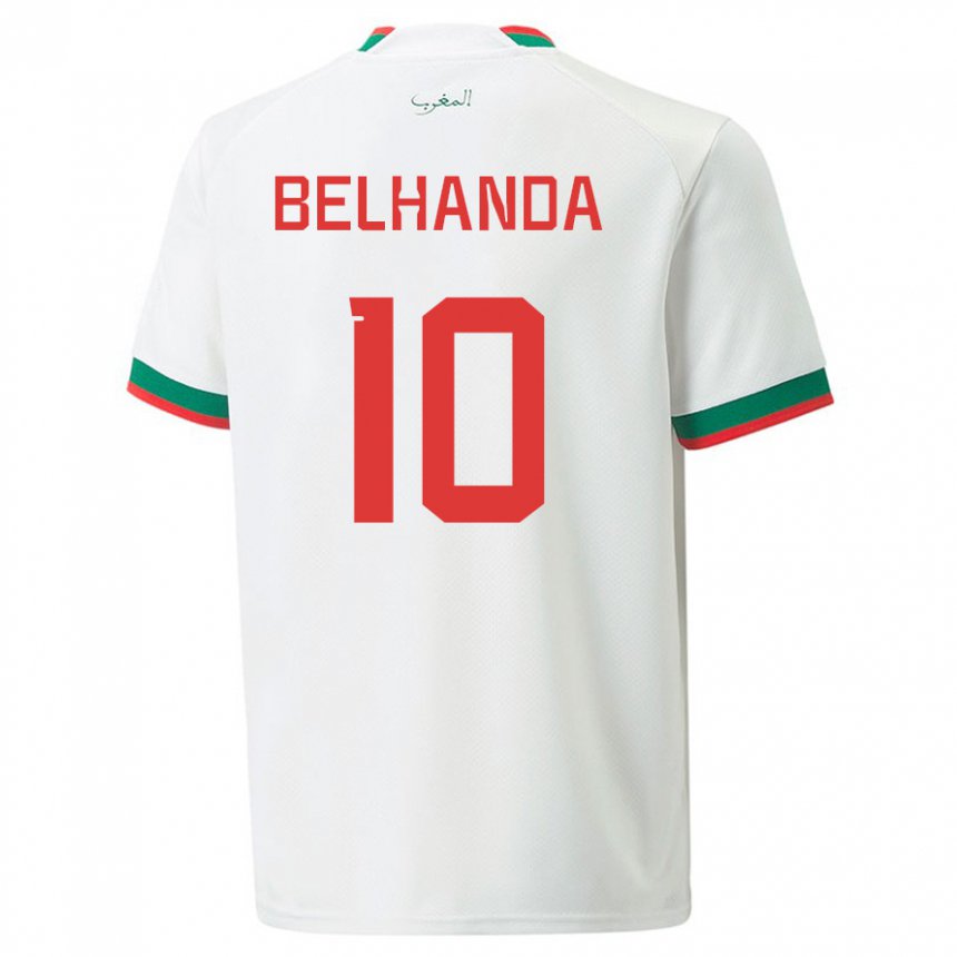 Hombre Camiseta Marruecos Youness Belhanda #10 Blanco 2ª Equipación 22-24 La Camisa Argentina