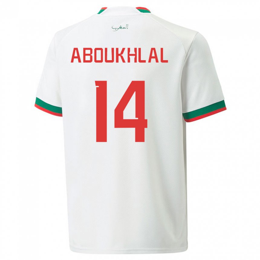 Hombre Camiseta Marruecos Zakaria Aboukhlal #14 Blanco 2ª Equipación 22-24 La Camisa Argentina