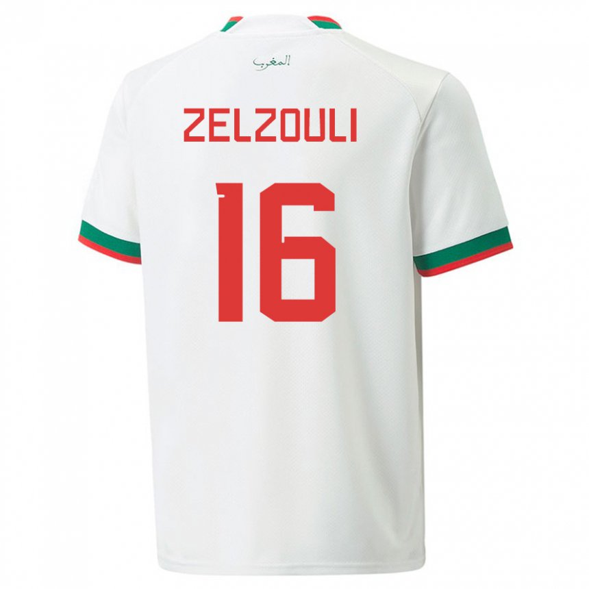 Hombre Camiseta Marruecos Abdessamad Zelzouli #16 Blanco 2ª Equipación 22-24 La Camisa Argentina