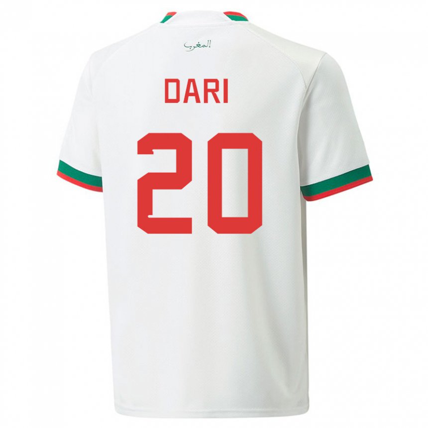 Hombre Camiseta Marruecos Achraf Dari #20 Blanco 2ª Equipación 22-24 La Camisa Argentina