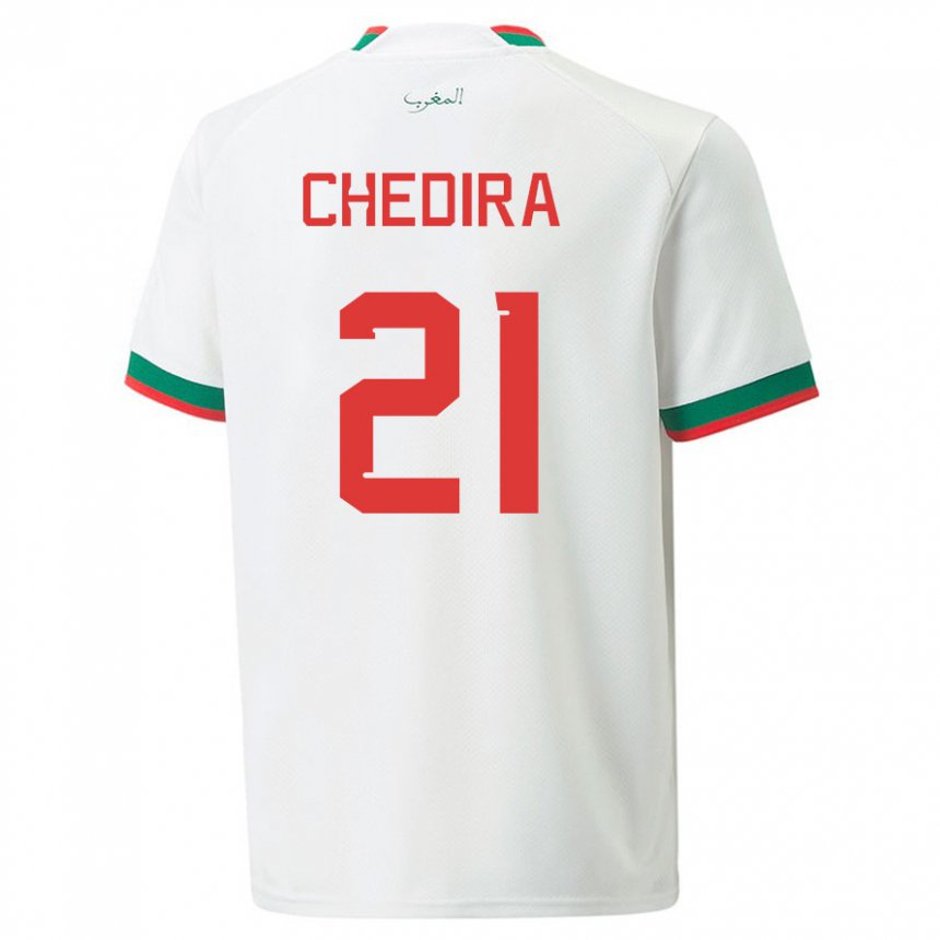 Hombre Camiseta Marruecos Walid Chedira #21 Blanco 2ª Equipación 22-24 La Camisa Argentina