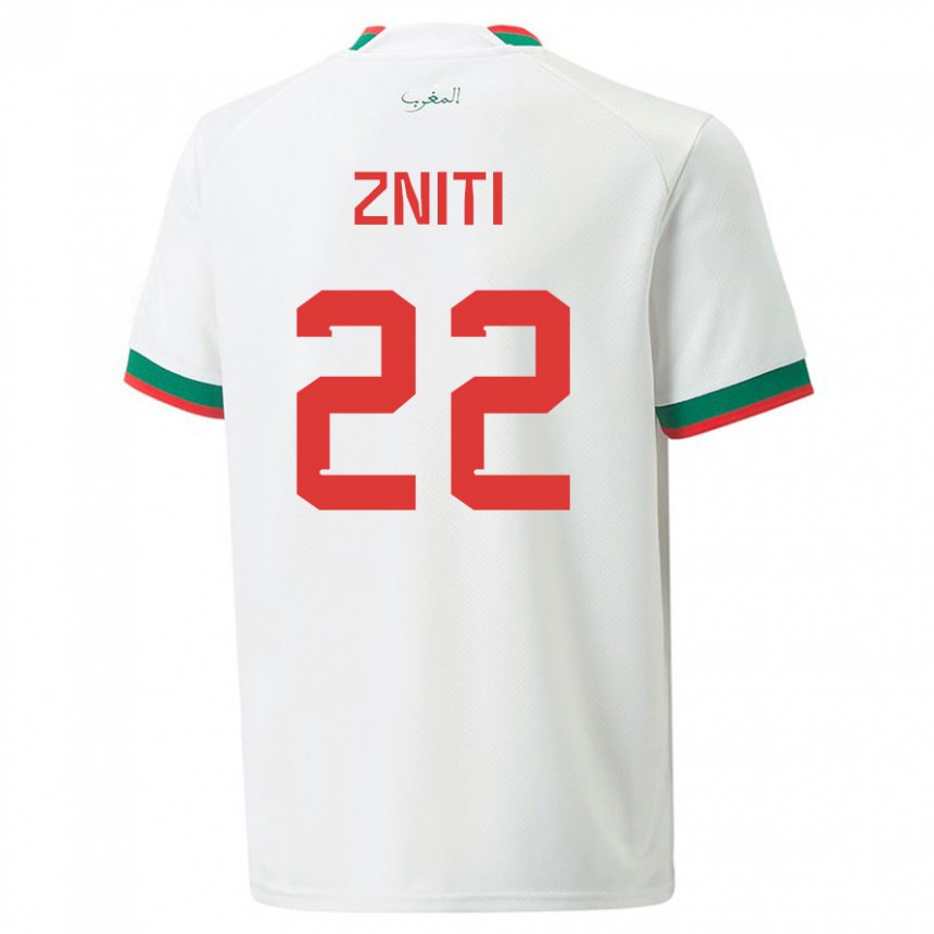 Hombre Camiseta Marruecos Anas Zniti #22 Blanco 2ª Equipación 22-24 La Camisa Argentina