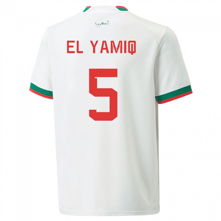 Hombre Camiseta Marruecos Jawad El Yamiq #5 Blanco 2ª Equipación 22-24 La Camisa Argentina