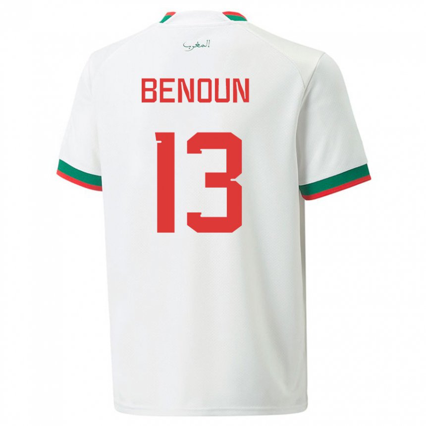 Hombre Camiseta Marruecos Badr Benoun #13 Blanco 2ª Equipación 22-24 La Camisa Argentina