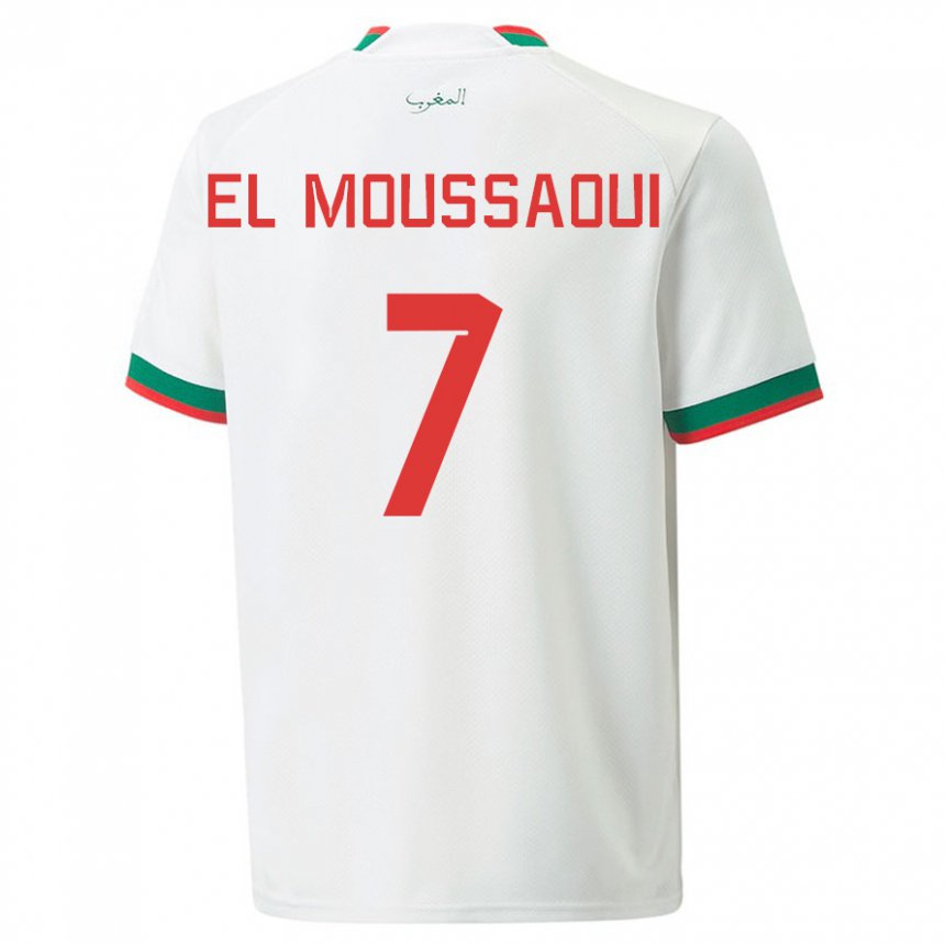 Hombre Camiseta Marruecos Hamza El Moussaoui #7 Blanco 2ª Equipación 22-24 La Camisa Argentina