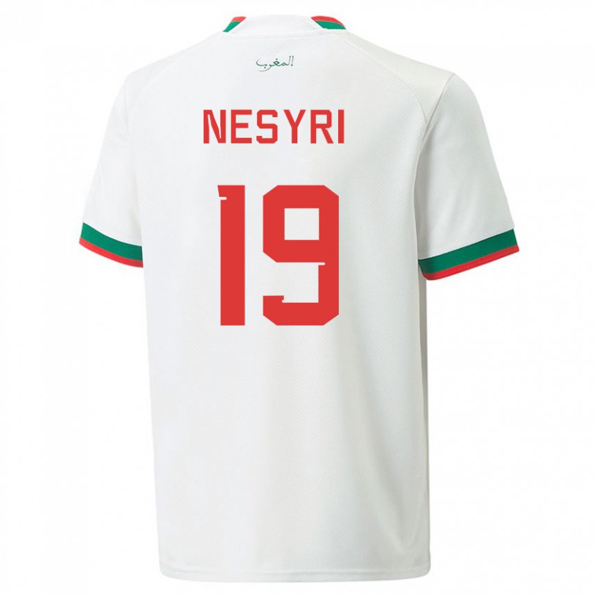 Hombre Camiseta Marruecos Youssef En-nesyri #19 Blanco 2ª Equipación 22-24 La Camisa Argentina