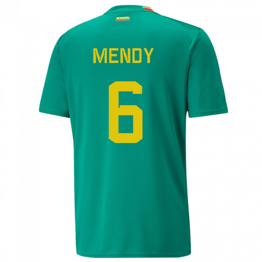 Hombre Camiseta Senegal Nampalys Mendy #6 Verde 2ª Equipación 22-24 La Camisa Argentina