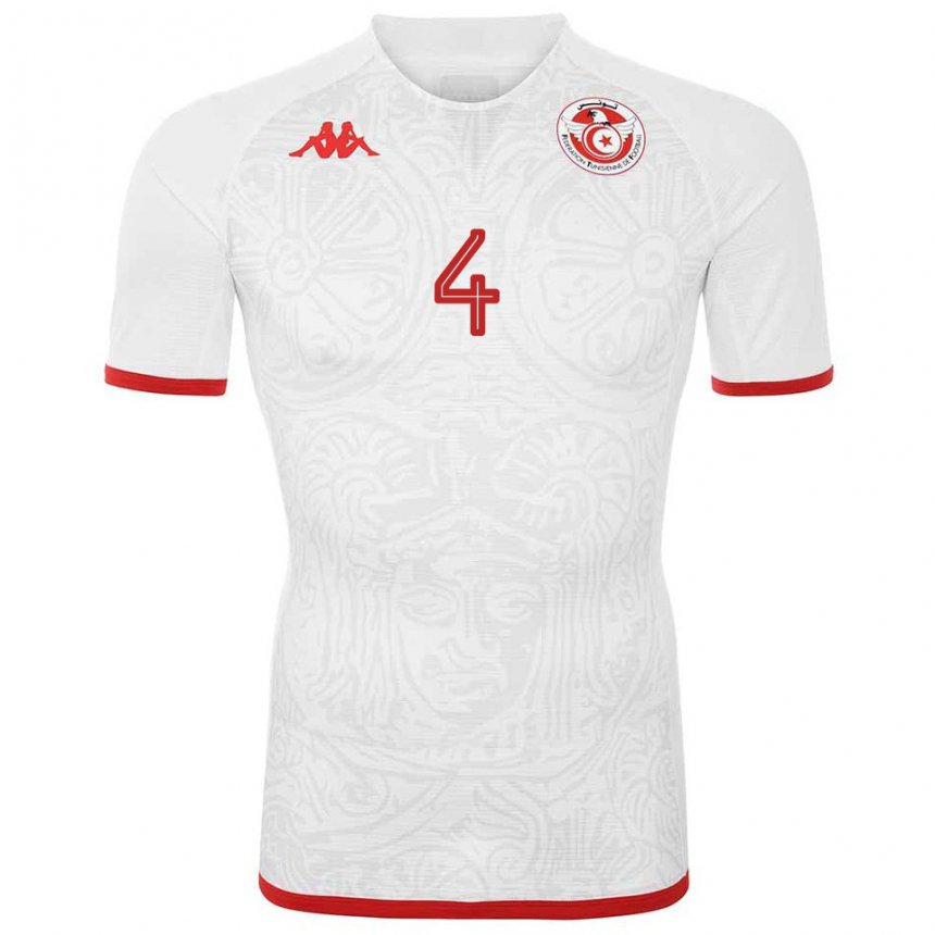 Hombre Camiseta Túnez Ali Abdi #4 Blanco 2ª Equipación 22-24 La Camisa Argentina