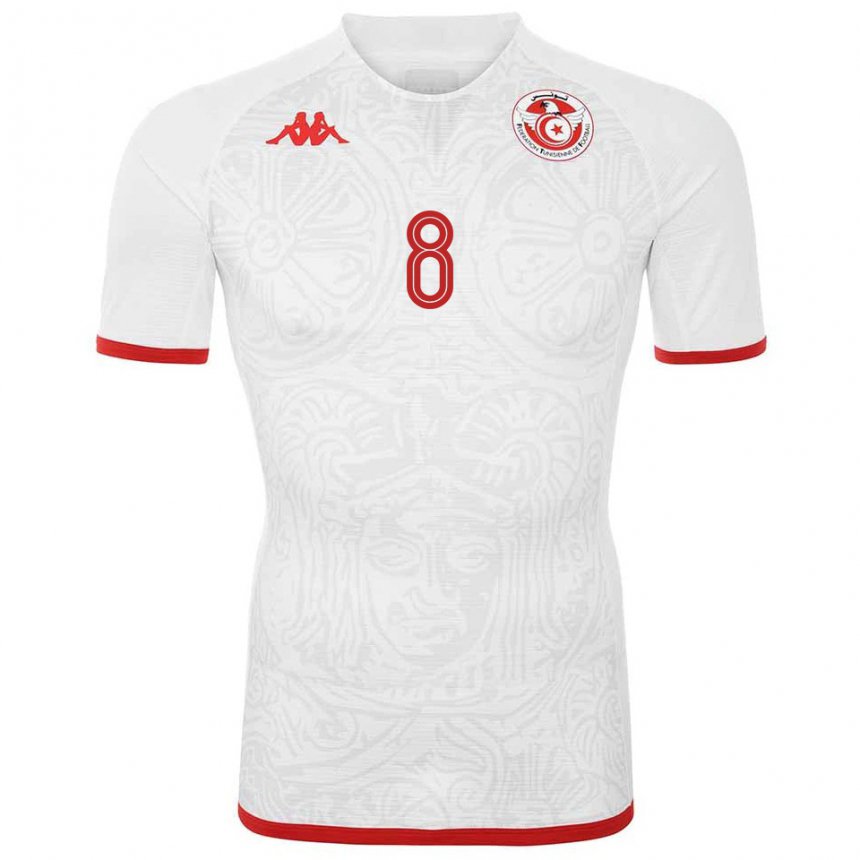 Hombre Camiseta Túnez Saif Eddine Khaoui #8 Blanco 2ª Equipación 22-24 La Camisa Argentina