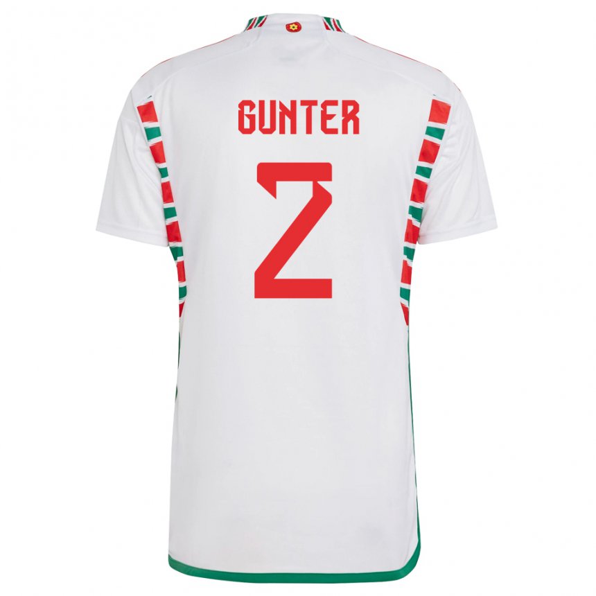 Hombre Camiseta Gales Chris Gunter #2 Blanco 2ª Equipación 22-24 La Camisa Argentina