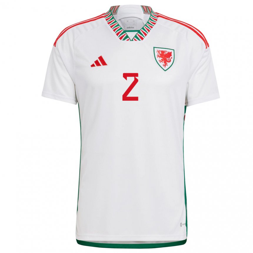 Hombre Camiseta Gales Chris Gunter #2 Blanco 2ª Equipación 22-24 La Camisa Argentina