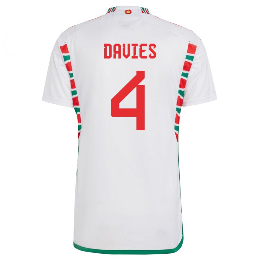 Hombre Camiseta Gales Ben Davies #4 Blanco 2ª Equipación 22-24 La Camisa Argentina