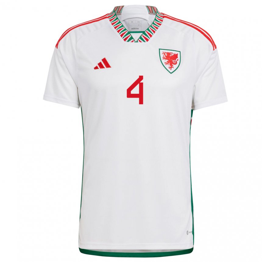 Hombre Camiseta Gales Ben Davies #4 Blanco 2ª Equipación 22-24 La Camisa Argentina