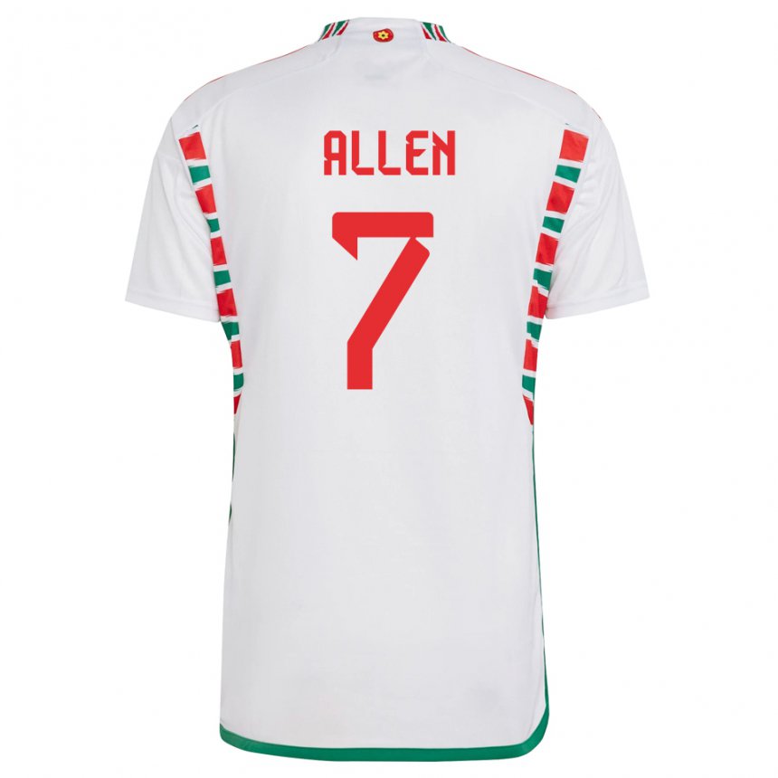 Hombre Camiseta Gales Joe Allen #7 Blanco 2ª Equipación 22-24 La Camisa Argentina