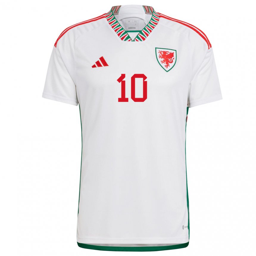 Hombre Camiseta Gales Tyler Roberts #10 Blanco 2ª Equipación 22-24 La Camisa Argentina