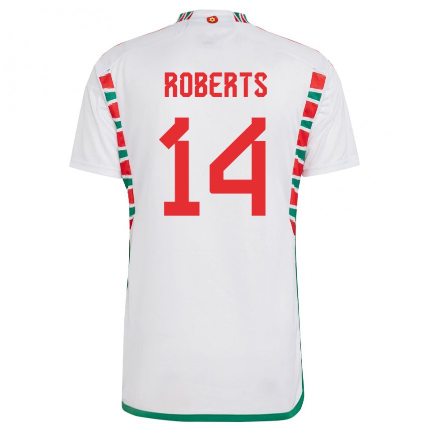 Hombre Camiseta Gales Connor Roberts #14 Blanco 2ª Equipación 22-24 La Camisa Argentina