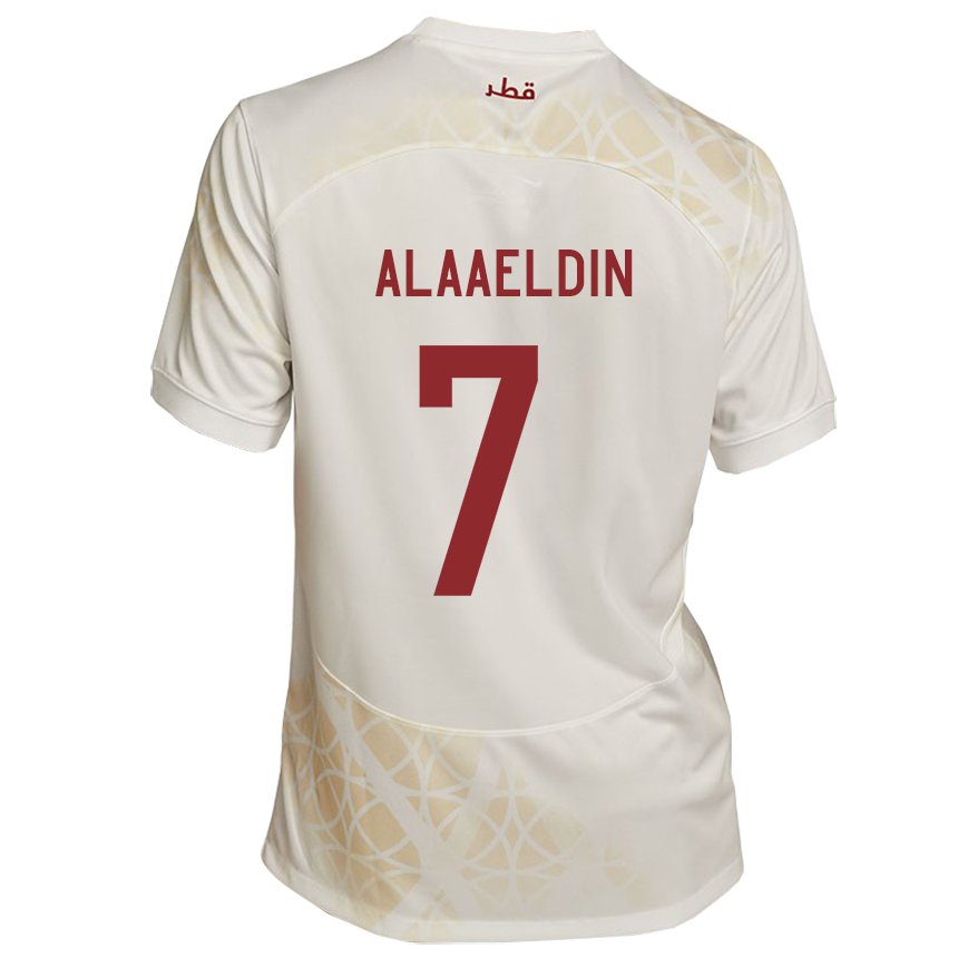 Hombre Camiseta Catar Ahmed Alaaeldin #7 Beis Dorado 2ª Equipación 22-24 La Camisa Argentina