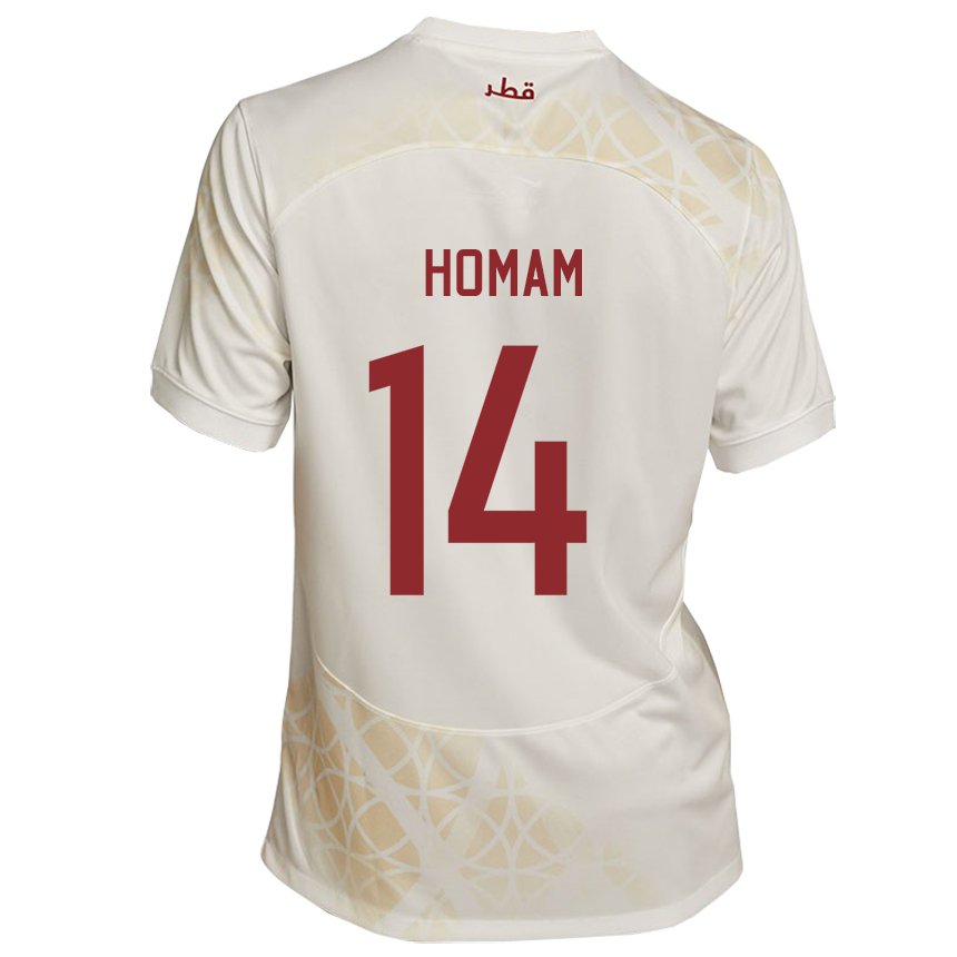 Hombre Camiseta Catar Homam Ahmed #14 Beis Dorado 2ª Equipación 22-24 La Camisa Argentina