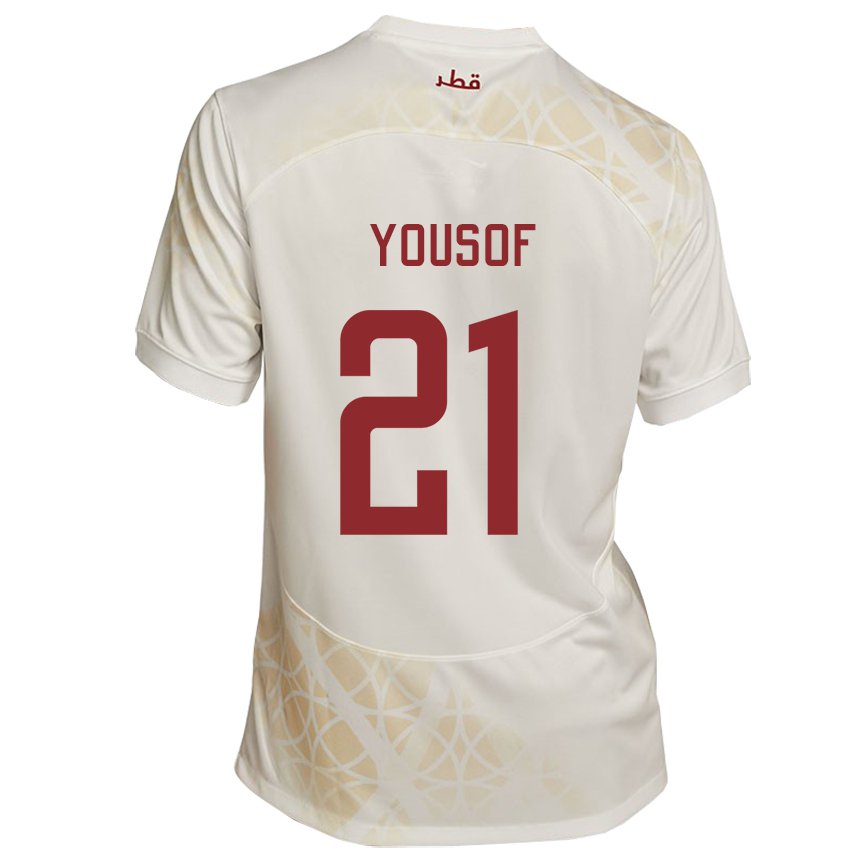 Hombre Camiseta Catar Yousof Hassan #21 Beis Dorado 2ª Equipación 22-24 La Camisa Argentina