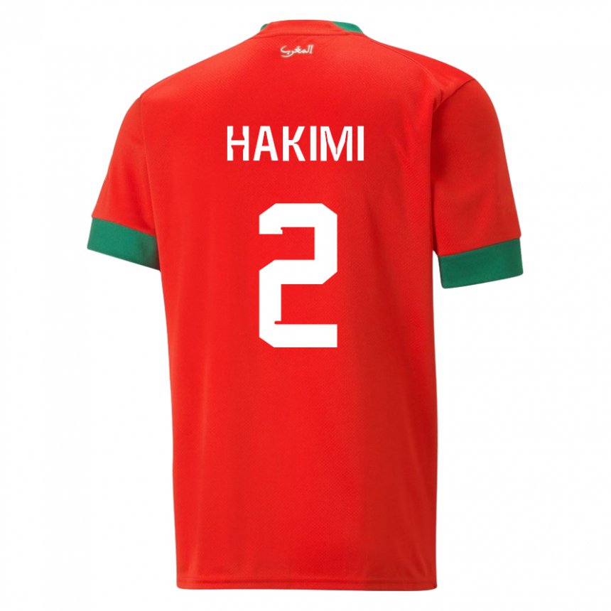 Mujer Camiseta Marruecos Achraf Hakimi #2 Rojo 1ª Equipación 22-24 La Camisa Argentina