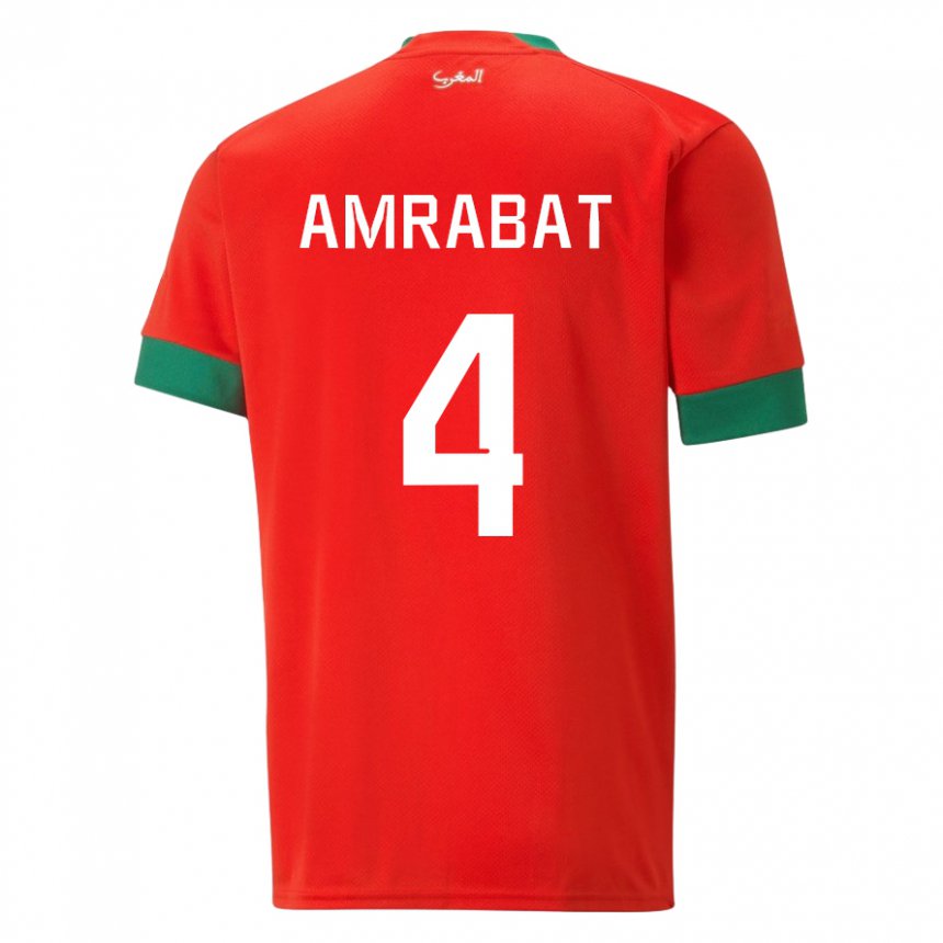 Mujer Camiseta Marruecos Soufiane Amrabat #4 Rojo 1ª Equipación 22-24 La Camisa Argentina