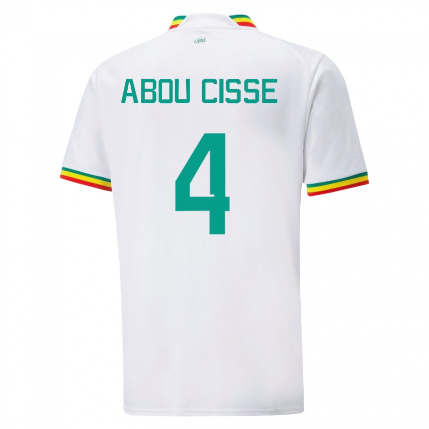 Mujer Camiseta Senegal Pape Abou Cisse #4 Blanco 1ª Equipación 22-24 La Camisa Argentina